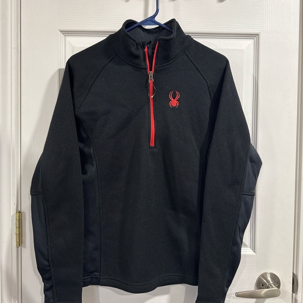 Spyder Mens Small 1/4 Zip Fleece Pullover Black Red Logo